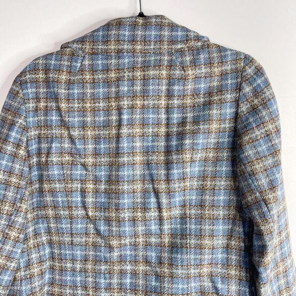 Vintage Pendleton Womens 12 Blue Brown Plaid Blazer Jacket Pure Virgin Wool - Picture 8 of 9